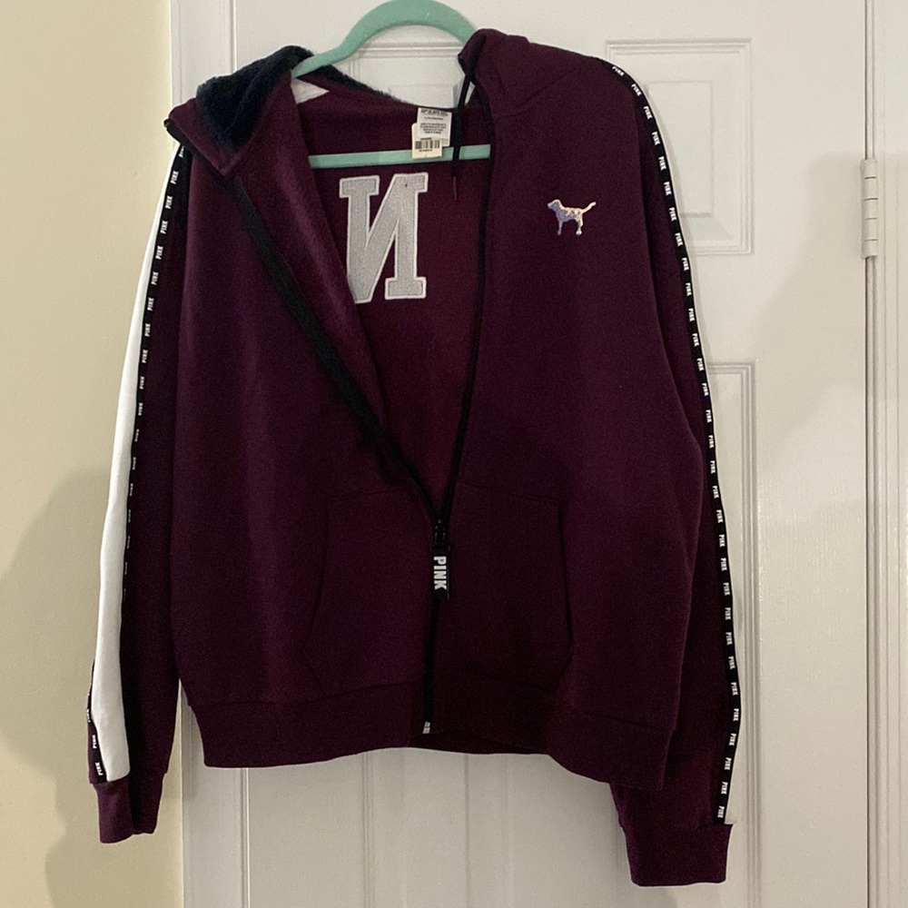 VS PINK BLING FAUX FUR LINED HOOD HOODIE (SZ: L)